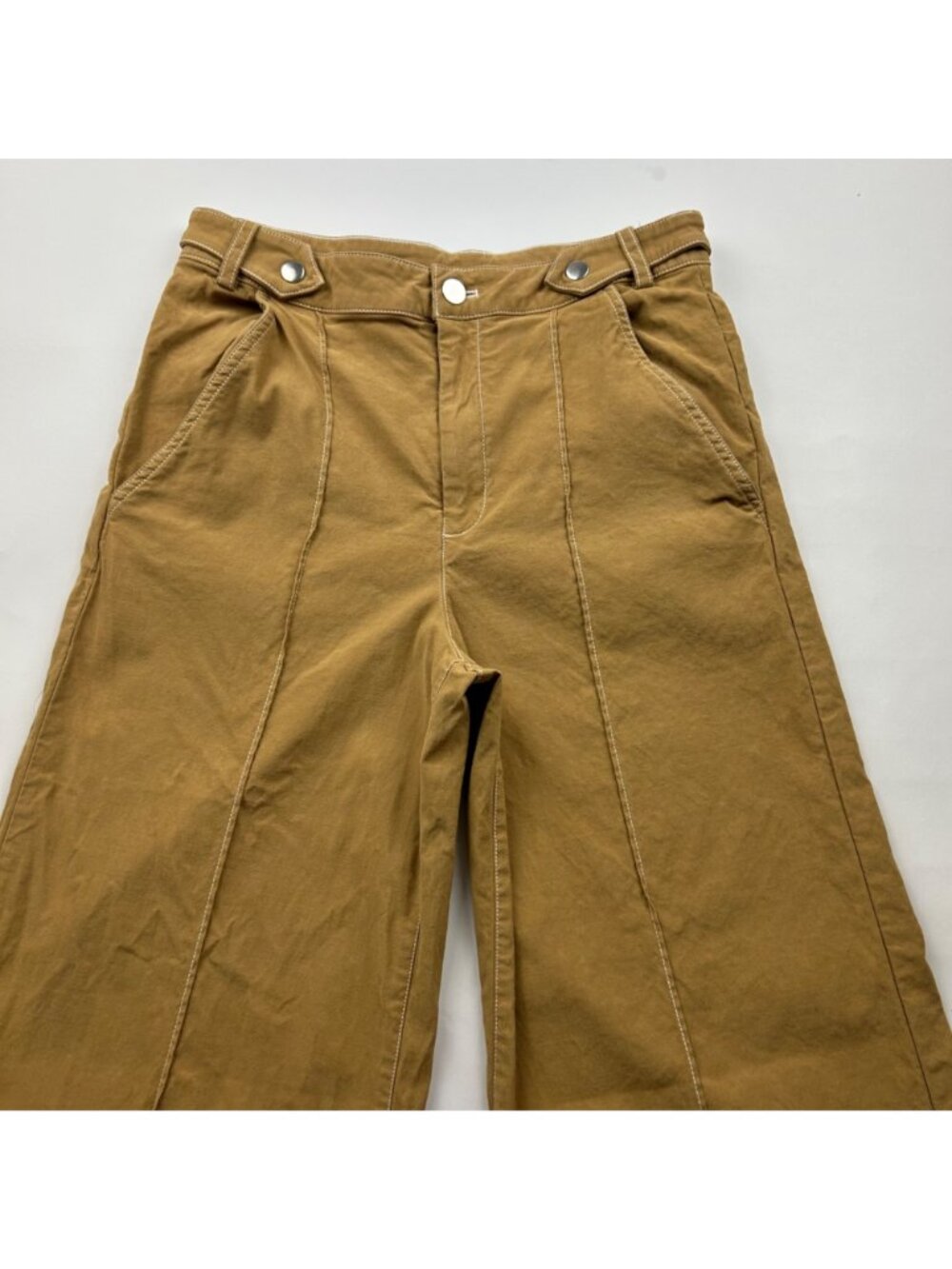 MAEVE Camel Cotton Canvas High Rise Wide Leg Trouser Pant US 6 - Picture 2 of 6